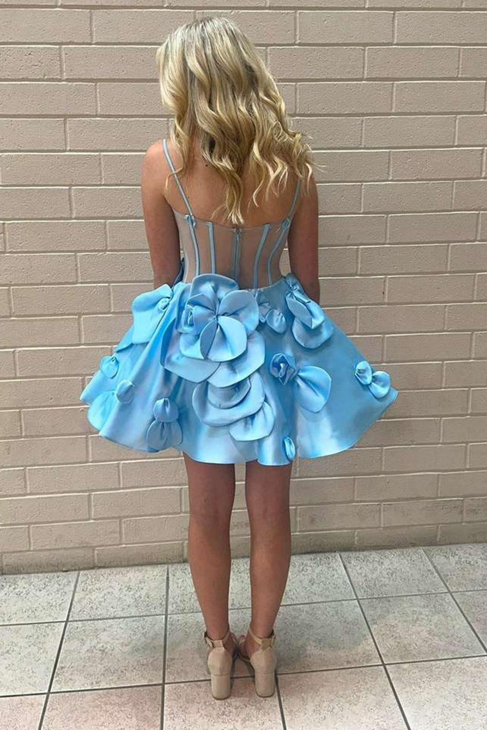Pink Corset A Line Short Homecoming Dress/Mini Dress With 3D Flowers