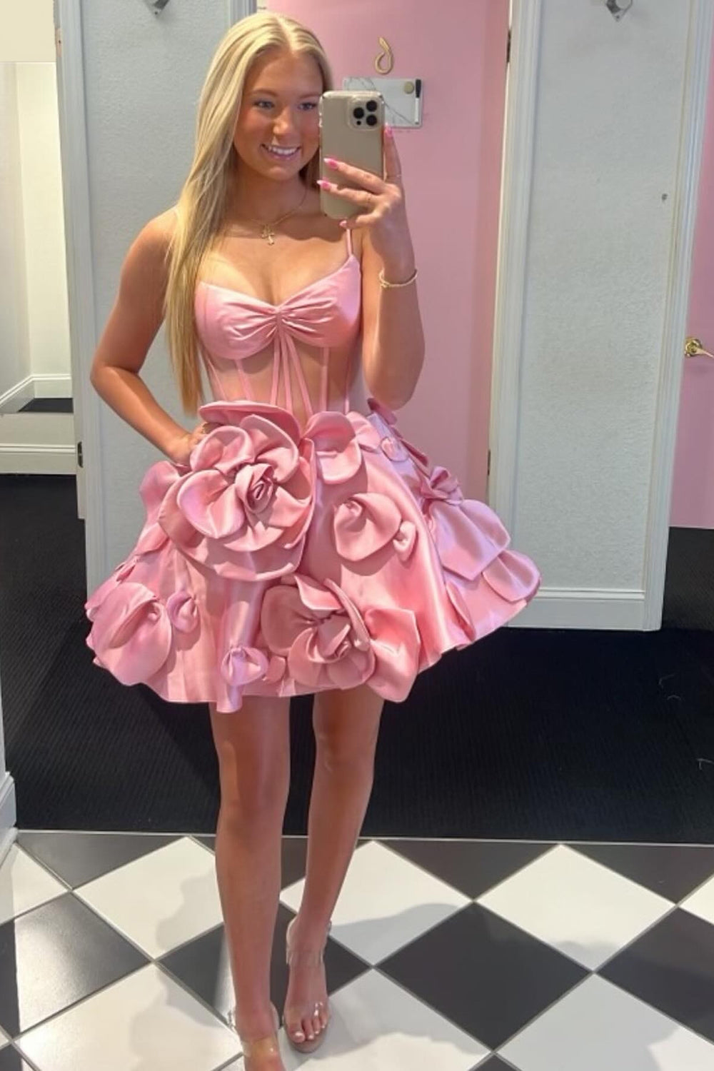 A Line Yellow Corset Short Homecoming Dress/Mini Dress With 3D Flowers