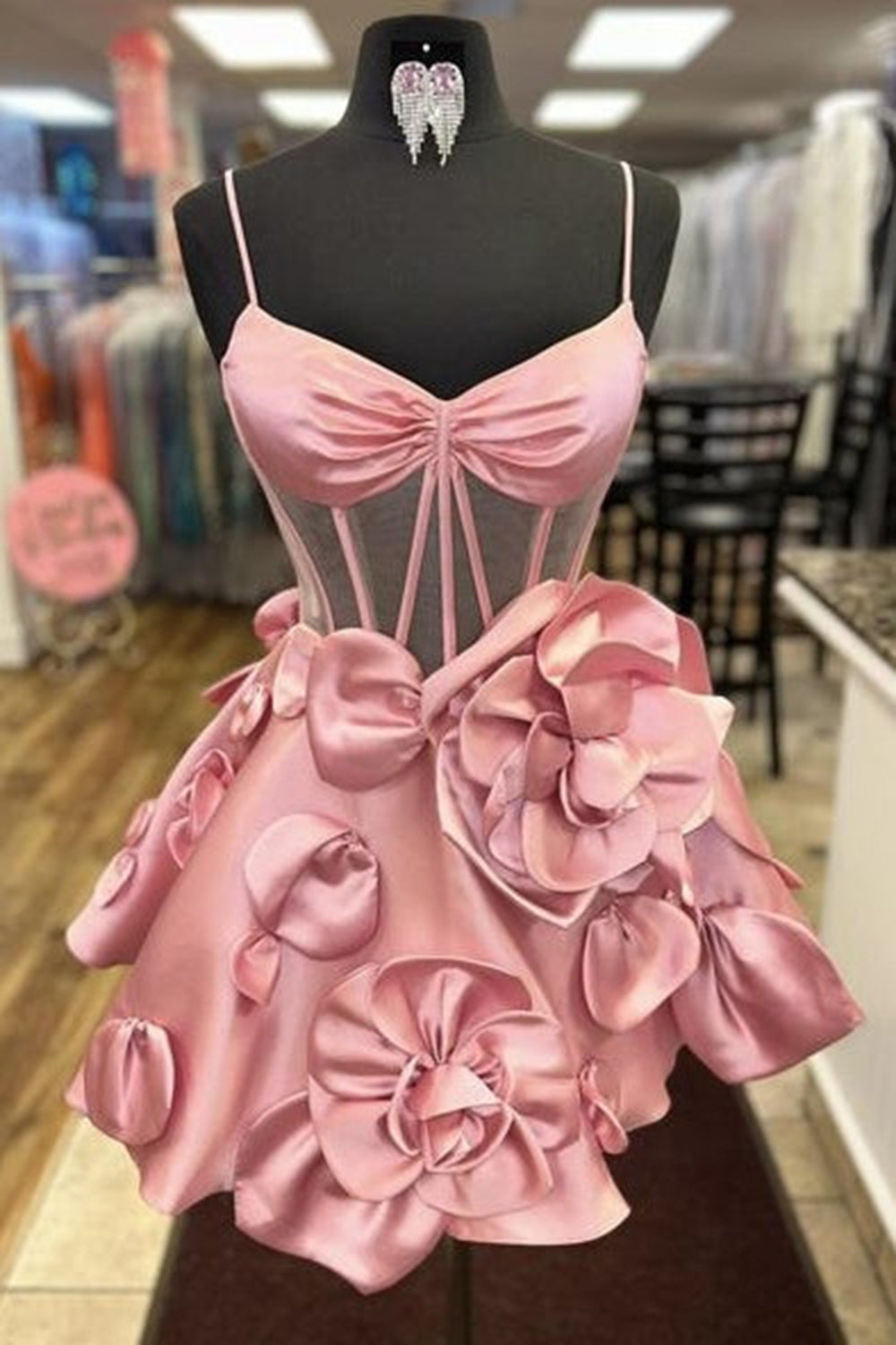 A Line Yellow Corset Short Homecoming Dress/Mini Dress With 3D Flowers