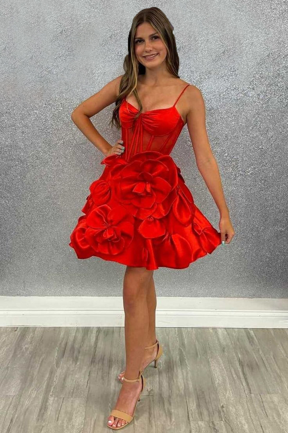 Yellow Corset A Line Short Homecoming Dress/Mini Dress With 3D Flowers