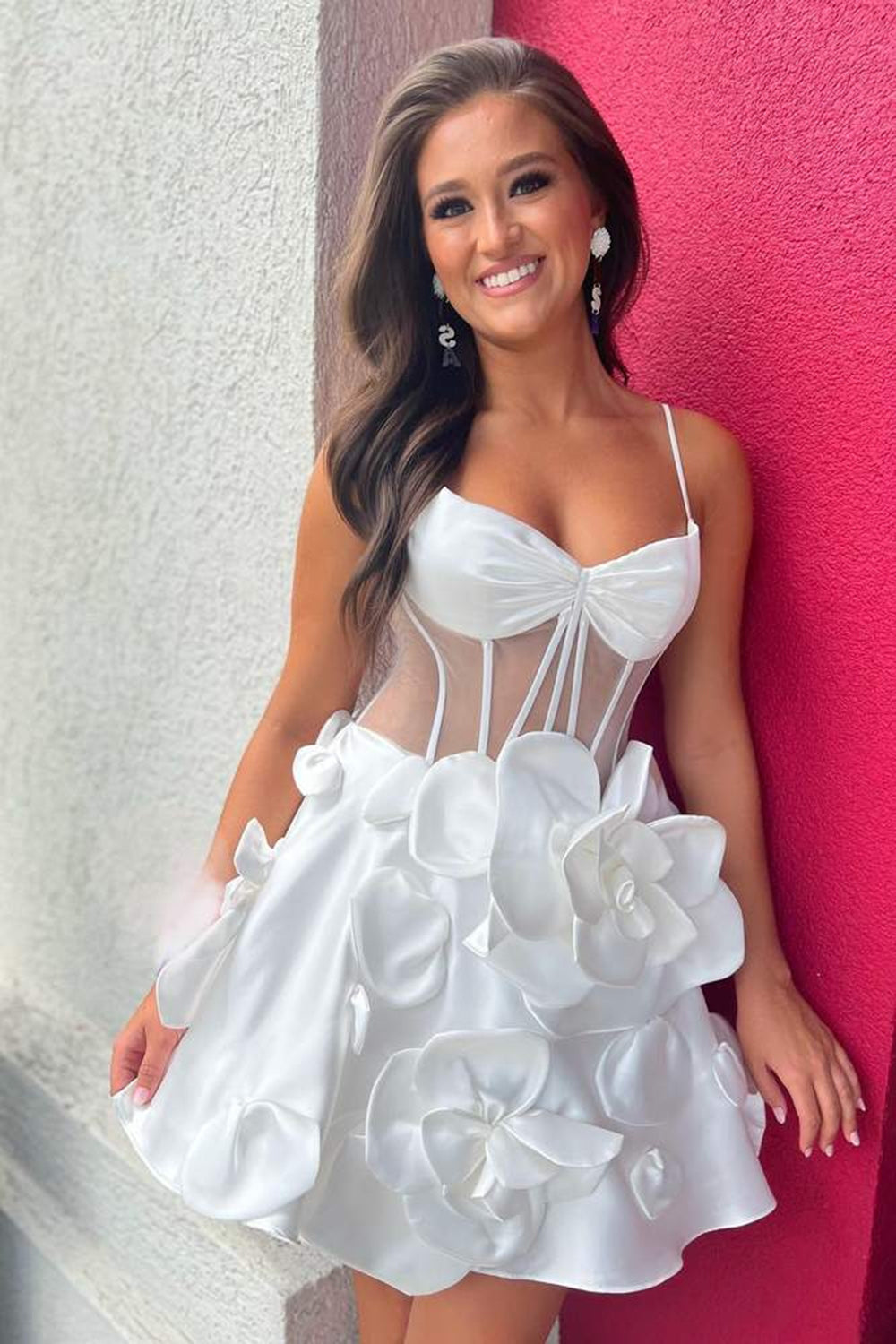 Yellow Corset A Line Short Homecoming Dress/Mini Dress With 3D Flowers