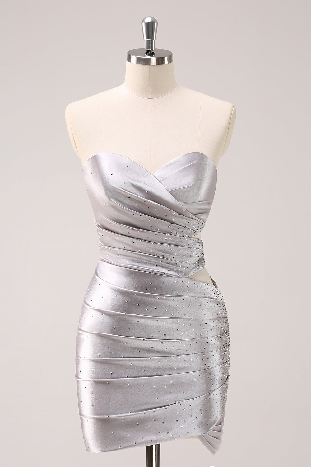 Sparkly Silver Beaded Short Tight Homecoming Dress/Mini Dress