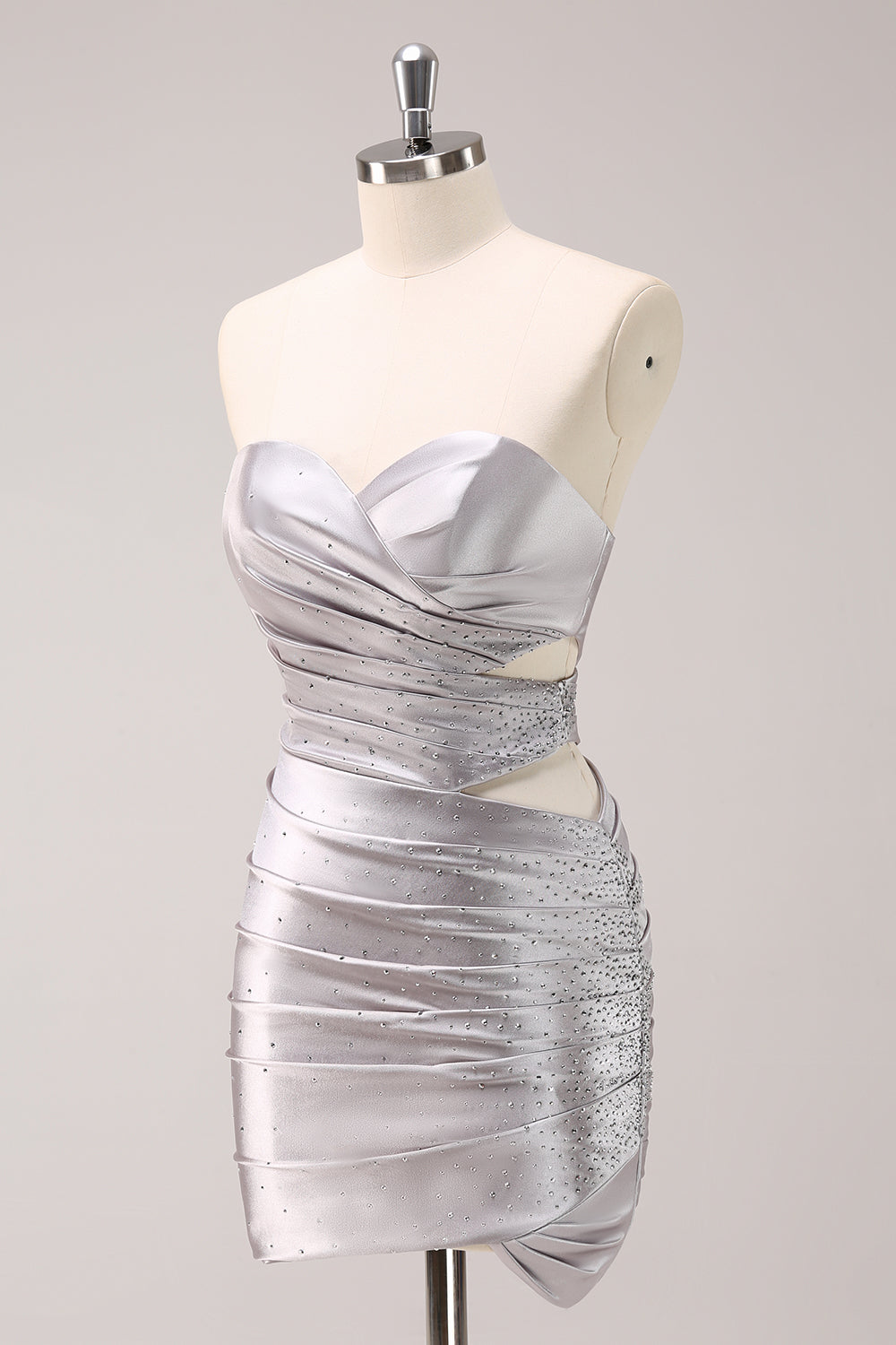Sparkly Silver Beaded Short Tight Homecoming Dress/Mini Dress