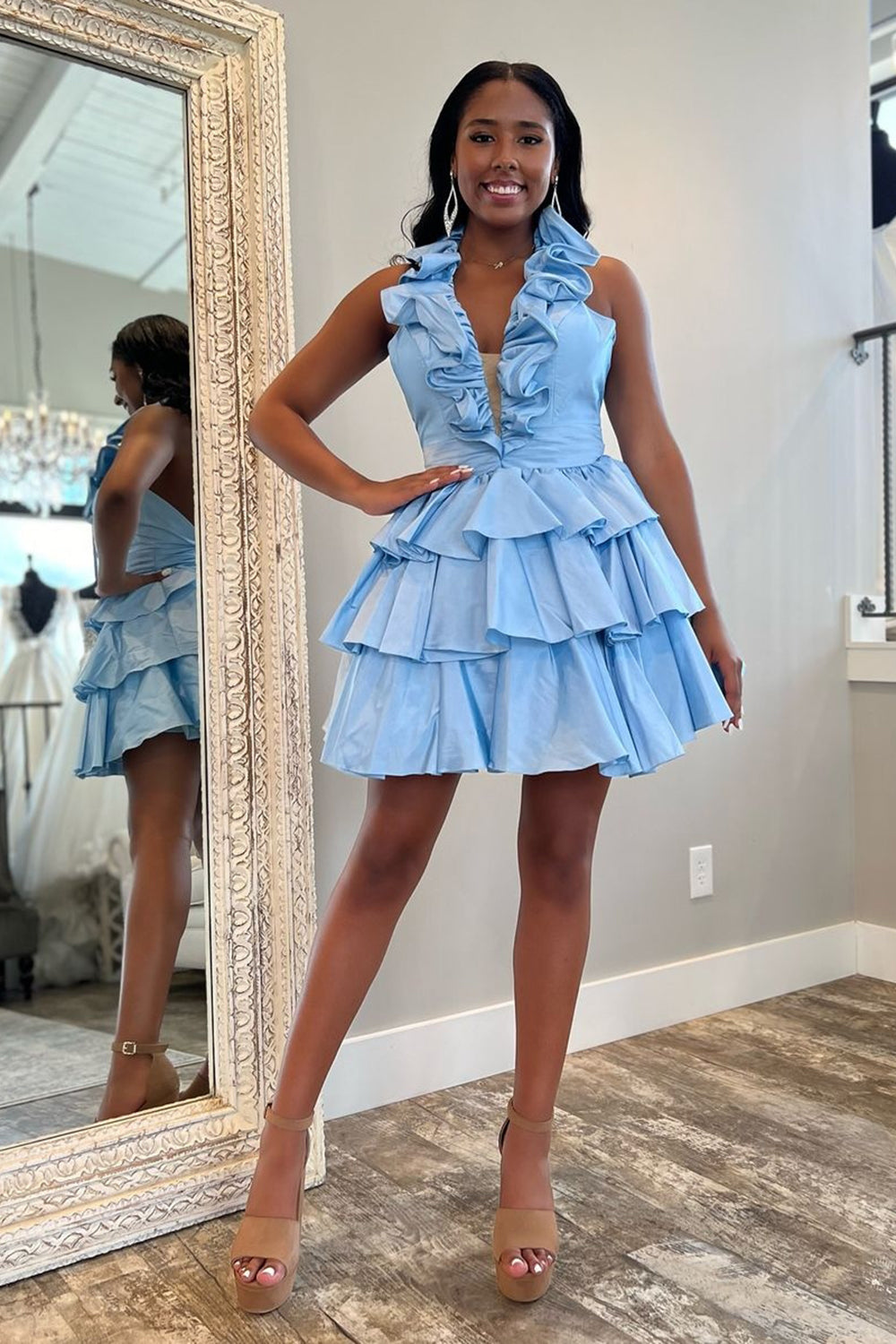 Red A Line Short Homecoming Dress/Mini Dress With Ruffles