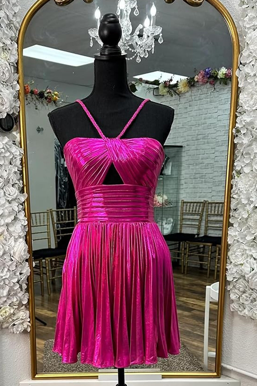 Silver A Line Halter Short Homecoming Dress/Mini Dress