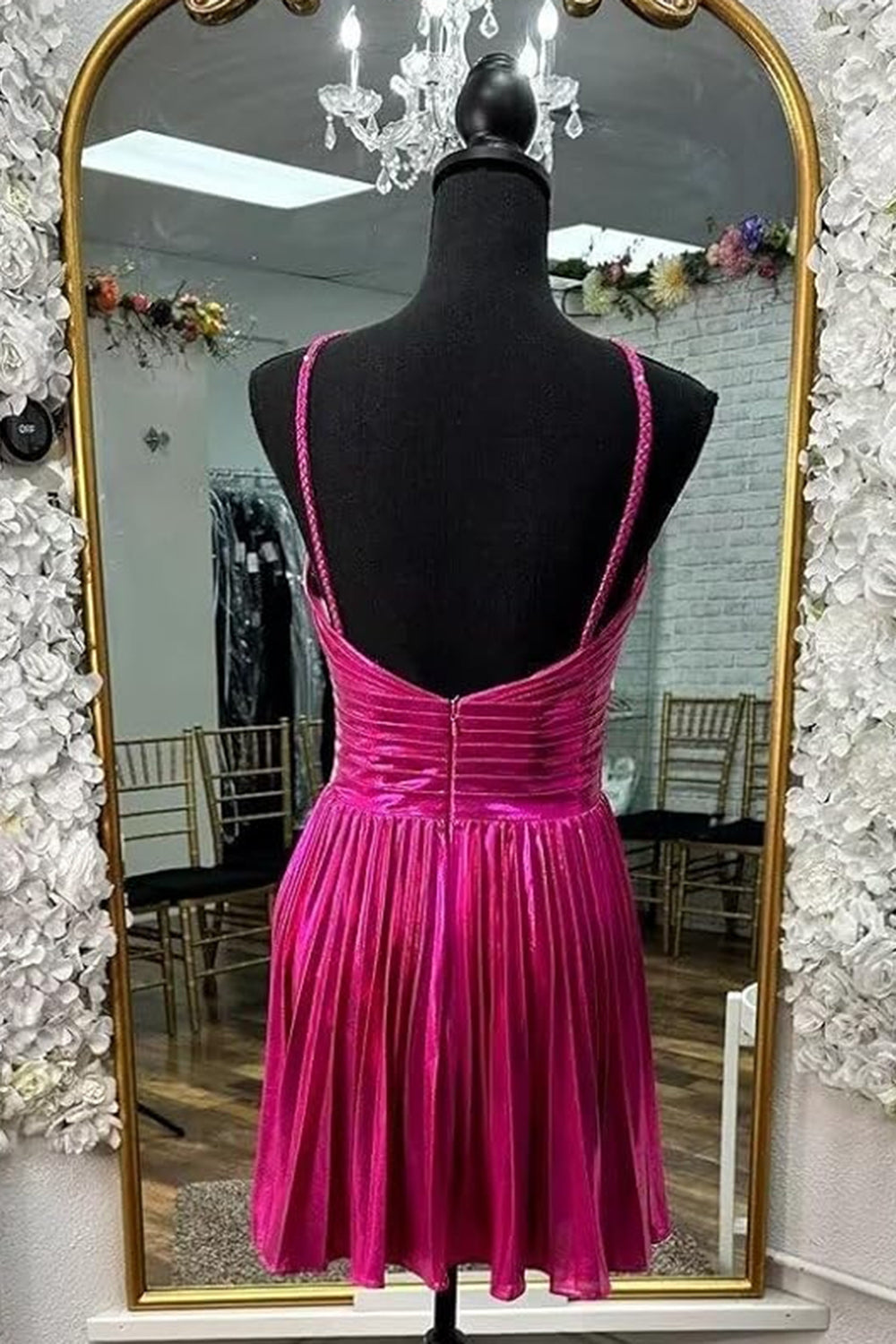 Fuchsia A Line Halter Pleated Short Homecoming Dress/Mini Dress