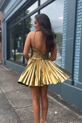 Golden A Line Halter Short Homecoming Dress/Mini Dress