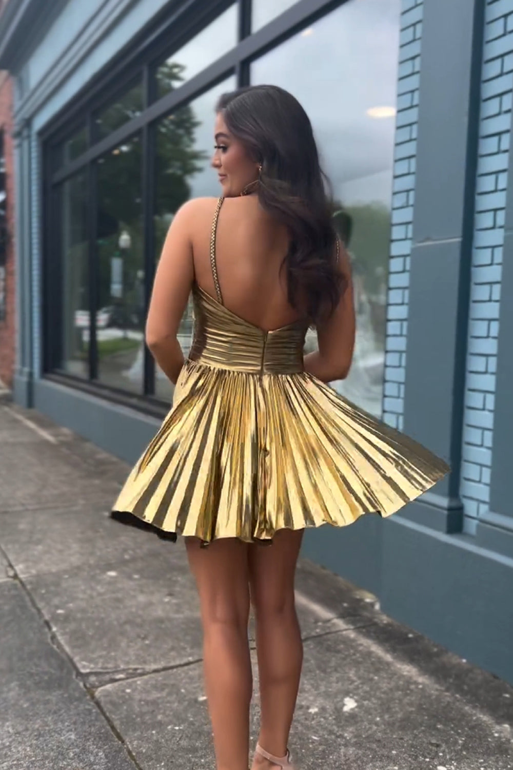 Sparkly Fuchsia A-Line Halter Pleated Short Homecoming Dress/Mini Dress
