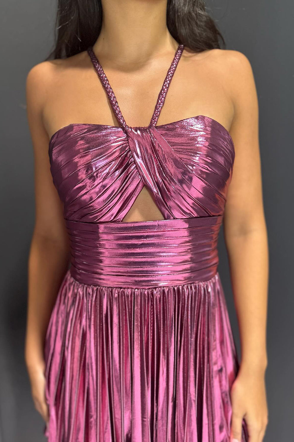 Sparkly Fuchsia A-Line Halter Pleated Short Homecoming Dress/Mini Dress