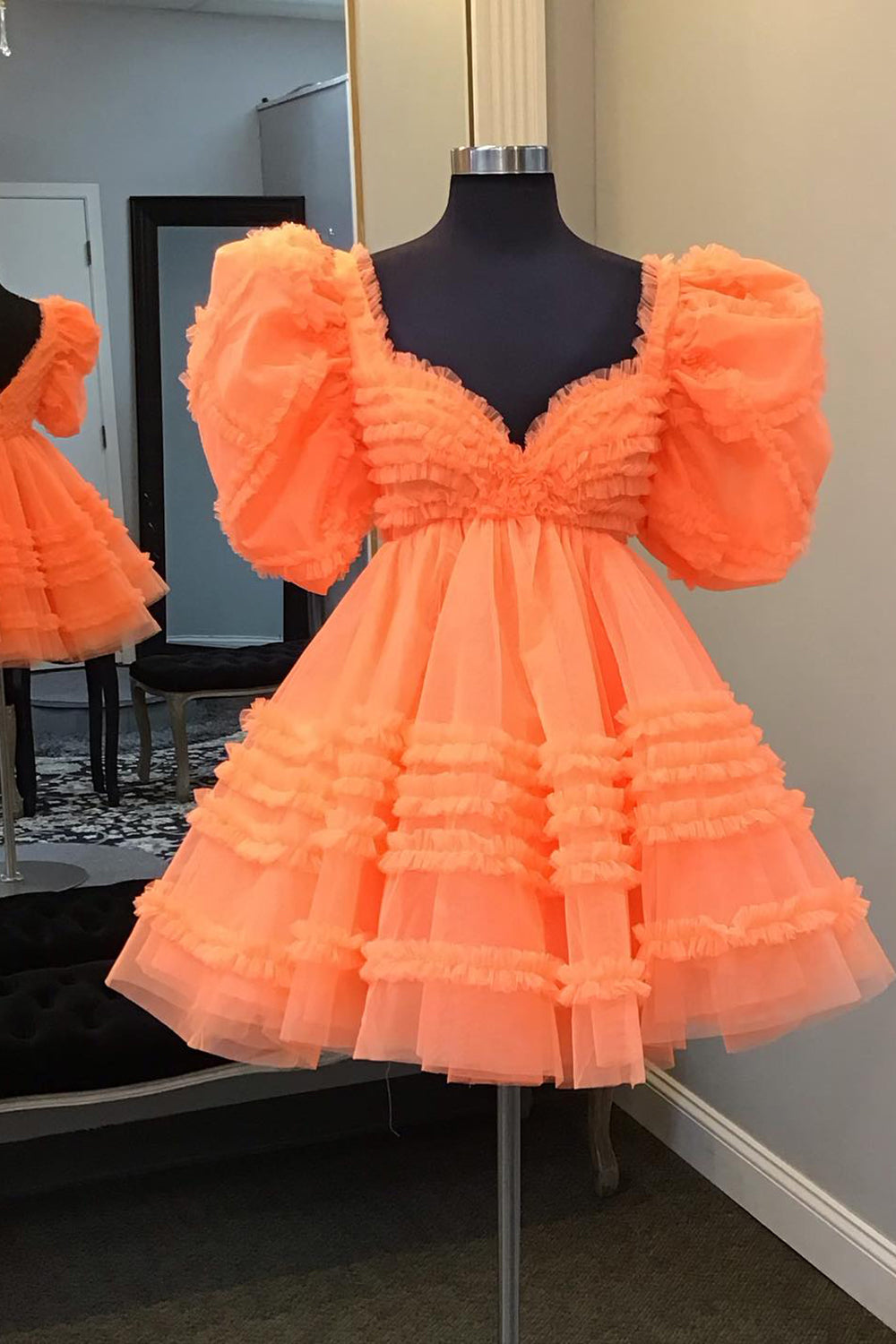 Blue Ruffled A Line Short Homecoming Dress/Mini Dress