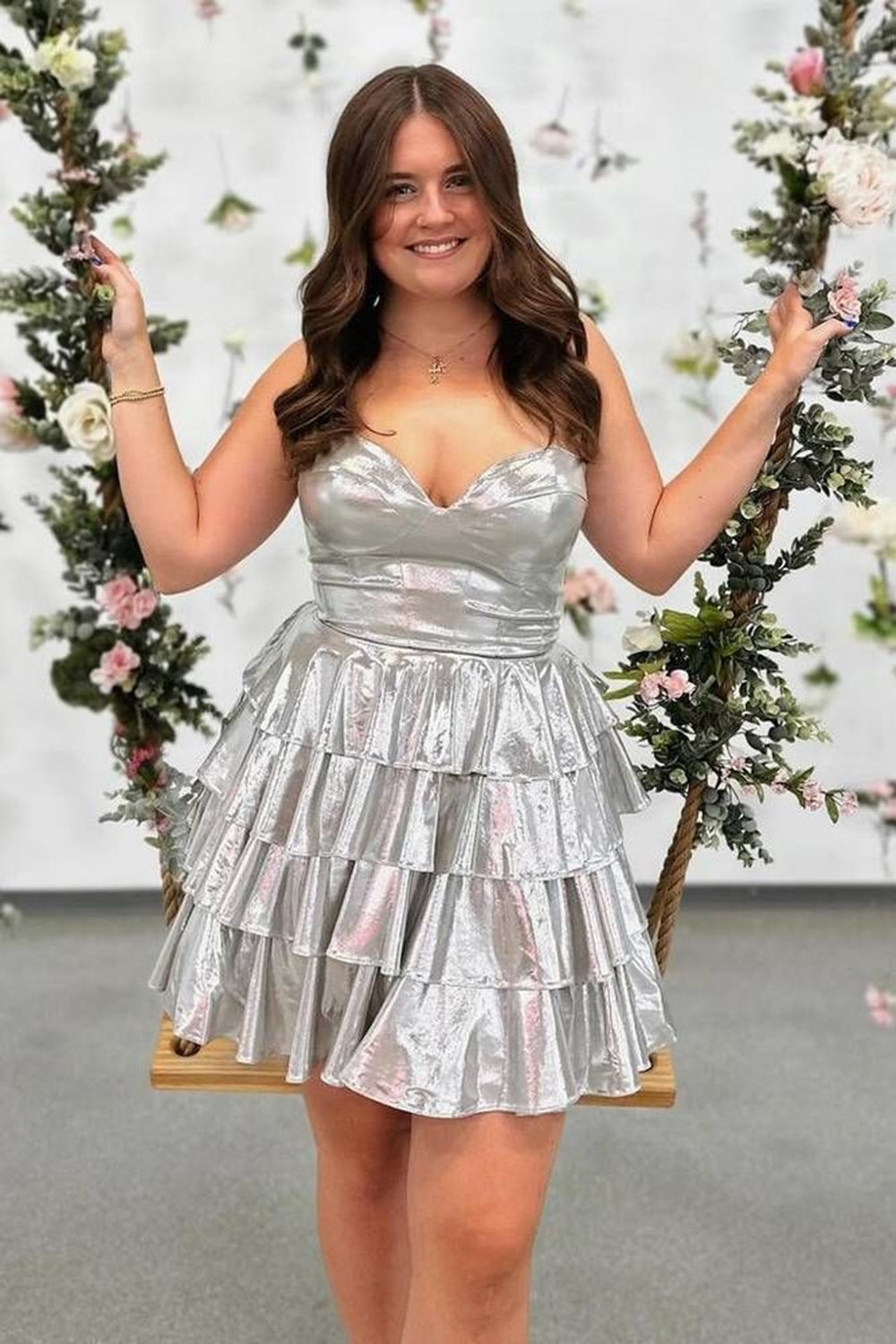A Line Golden Sweetheart Corset Short Homecoming Dress/Mini Dress With Ruffles