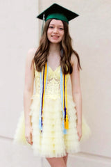 Lemon Yellow A Line Corset Ruffled Short Homecoming Dress/Mini Dress