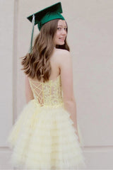 Lemon Yellow A Line Corset Ruffled Short Homecoming Dress/Mini Dress