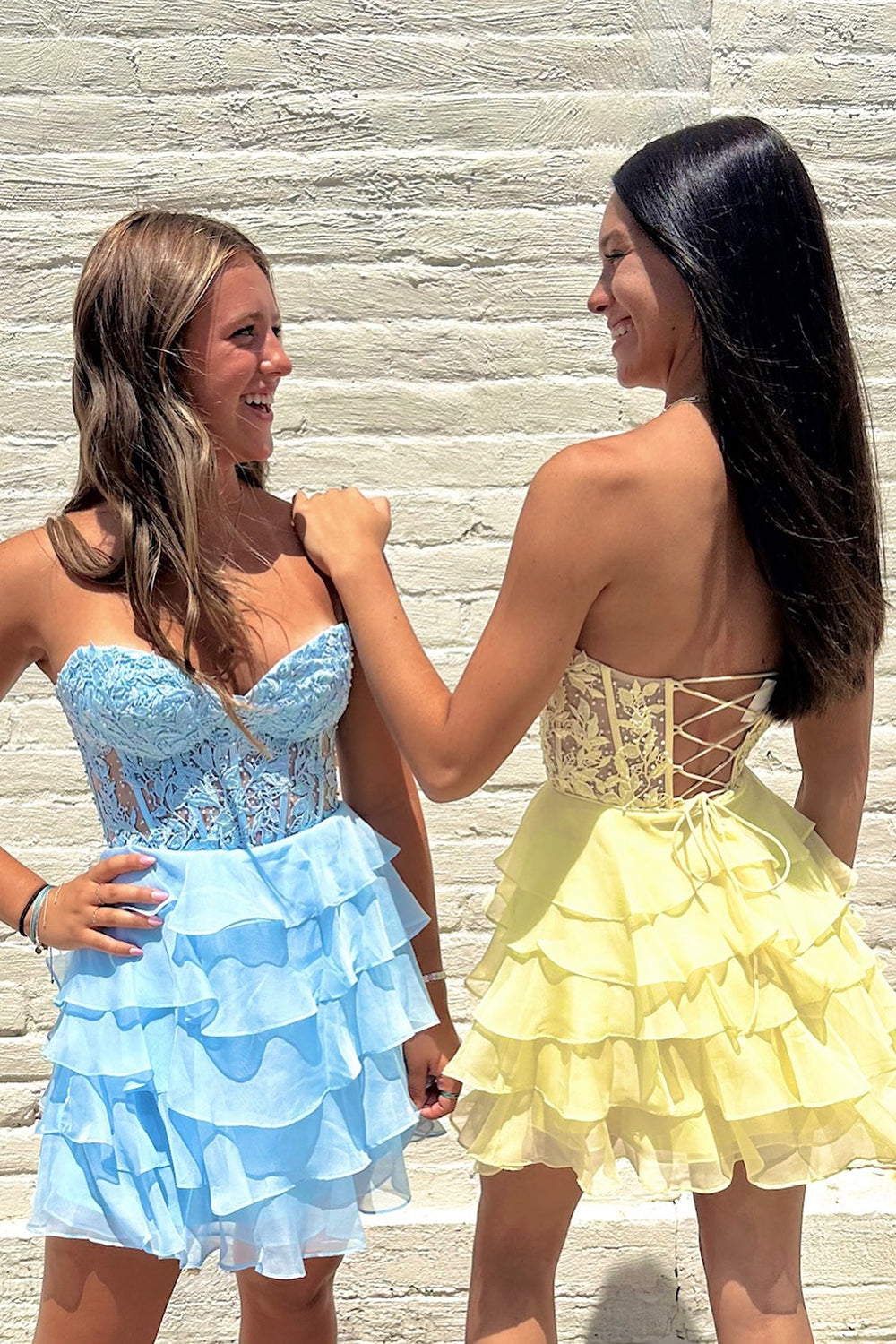 Sparkly Pink Corset Strapless A Line Short Homecoming Dress/Mini Dress with Ruffles