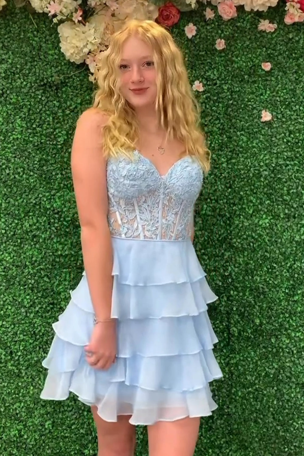 Sparkly Pink Corset Strapless A Line Short Homecoming Dress/Mini Dress with Ruffles