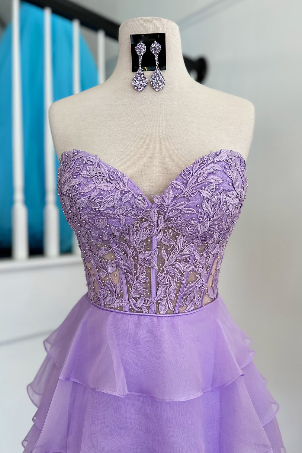 Sparkly Lilac Corset Beaded A Line Short Homecoming Dress/Mini Dress with Ruffles