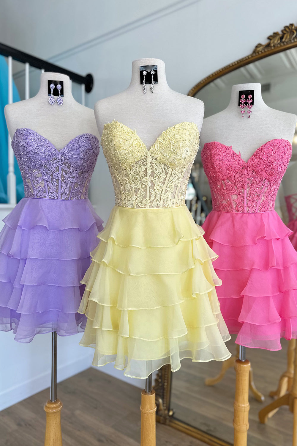 Sparkly Lilac Corset Beaded A Line Short Homecoming Dress/Mini Dress with Ruffles