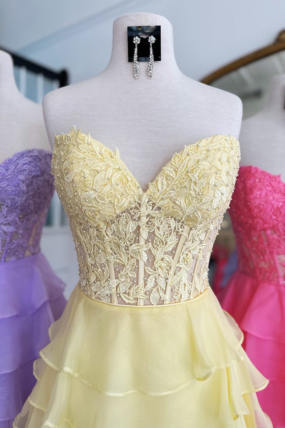 Sparkly A Line Pink Strapless Corset Short Homecoming Dress/Mini Dress with Ruffles