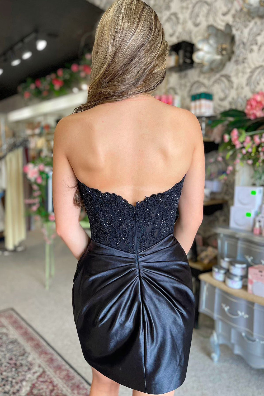 Sparkly Navy Corset Strapless Tight Short Homecoming Dress/Mini Dress with Appliques
