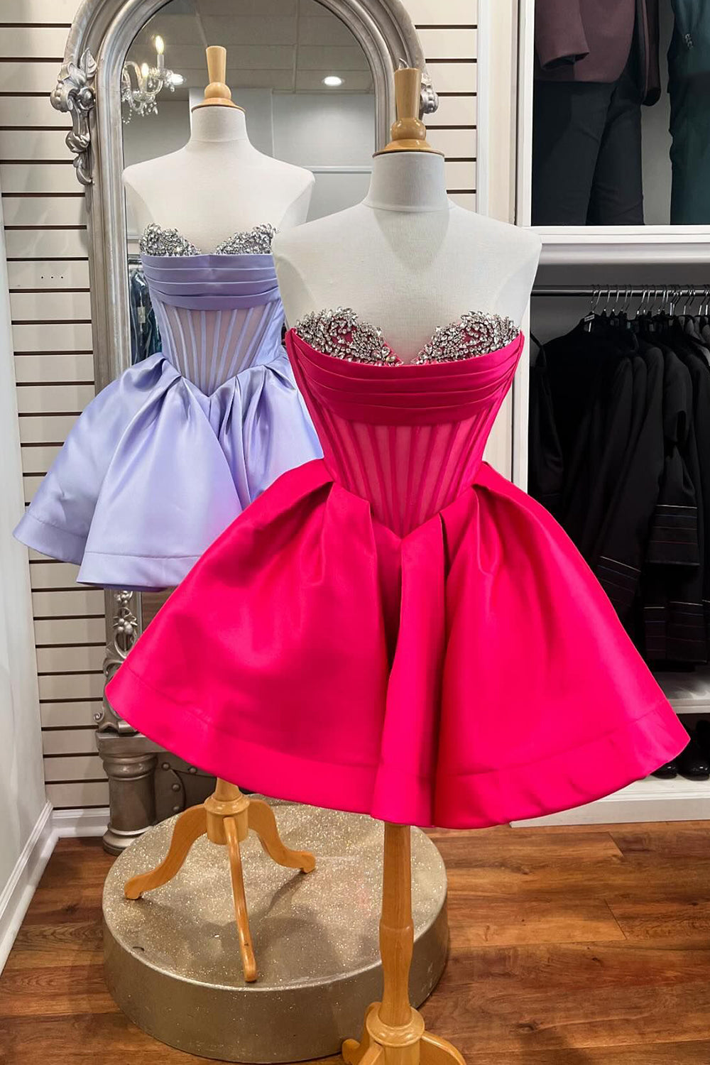 Trendy Fuchsia Corset A Line Strapless Short Homecoming Dress/Mini Dress with Beadings