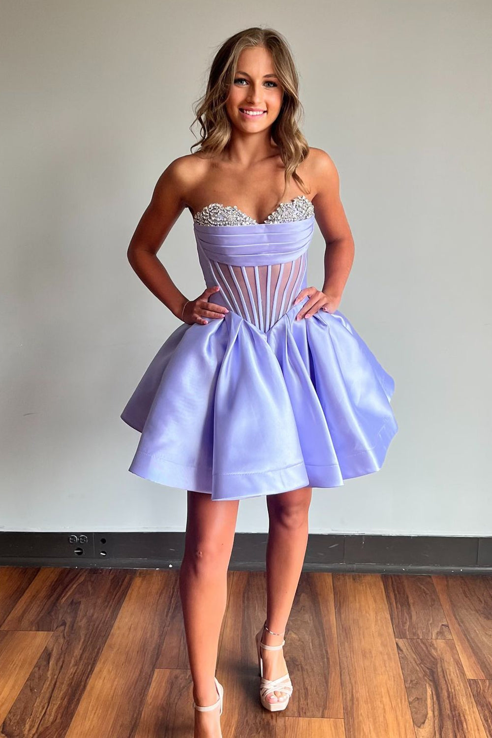 Trendy Fuchsia Corset A Line Strapless Short Homecoming Dress/Mini Dress with Beadings