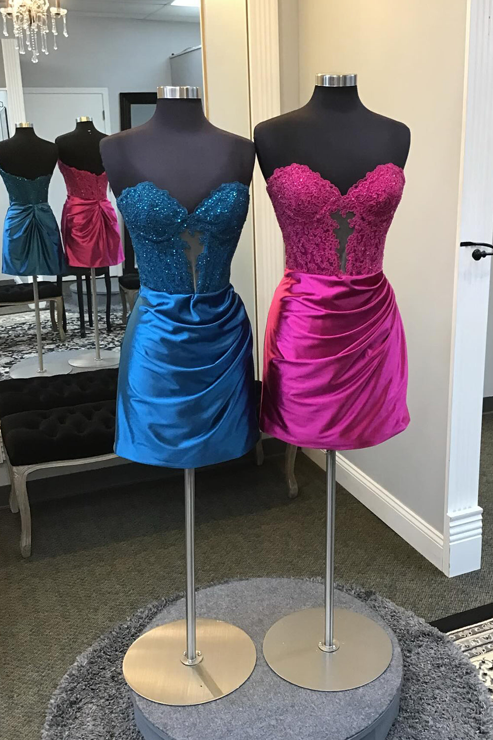 Sparkly Navy Corset Strapless Tight Short Homecoming Dress/Mini Dress with Appliques