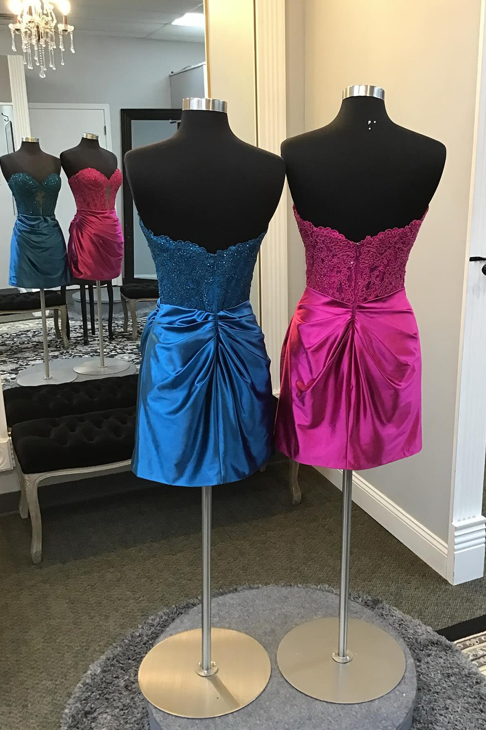 Sparkly Navy Corset Strapless Tight Short Homecoming Dress/Mini Dress with Appliques