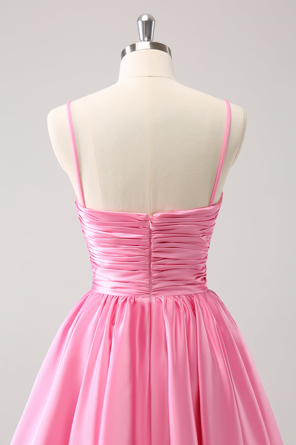 A Line Pink Spaghetti Straps Tiered Short Homecoming Dress/Mini Dress with Bow
