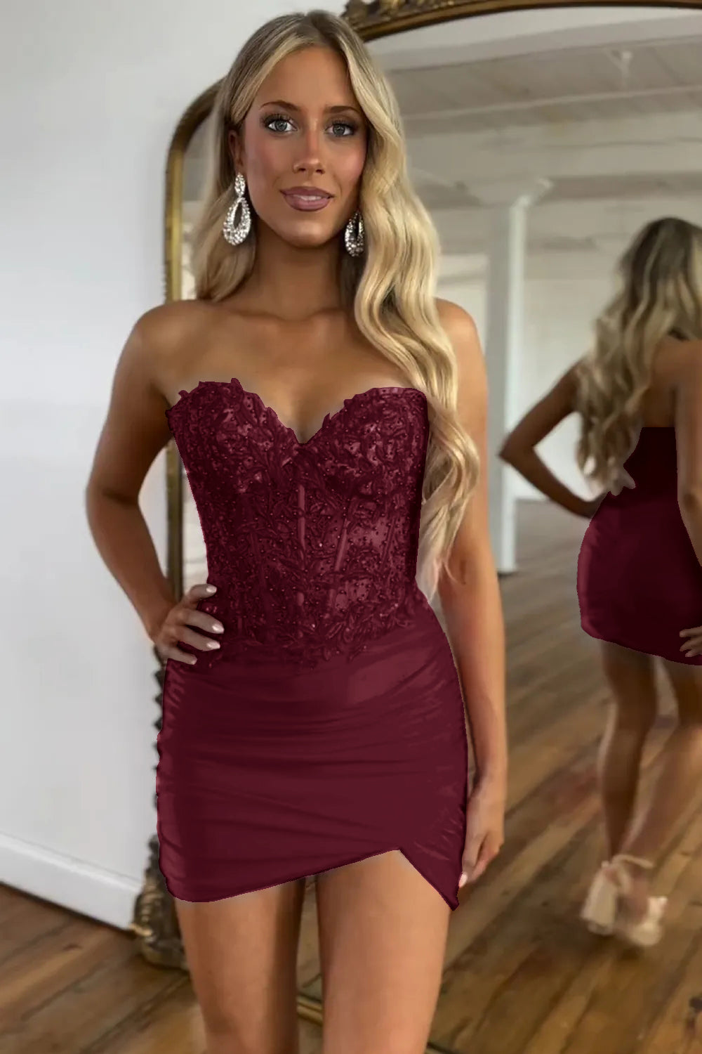 Sweetheart Beaded Corset Dress in Fuchsia for Homecoming