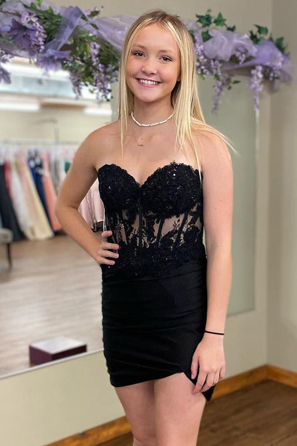 Sweetheart Beaded Corset Dress in Fuchsia for Homecoming