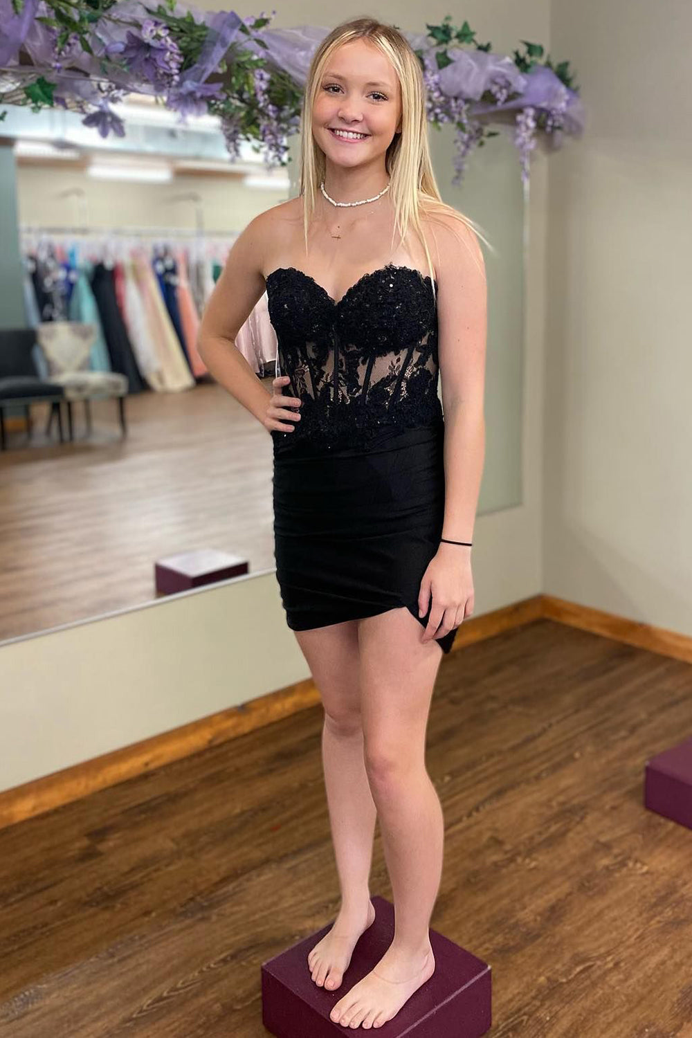 Sparkly Fuchsia Corset Tight Sequins Short Homecoming Dress/Mini Dress with Lace