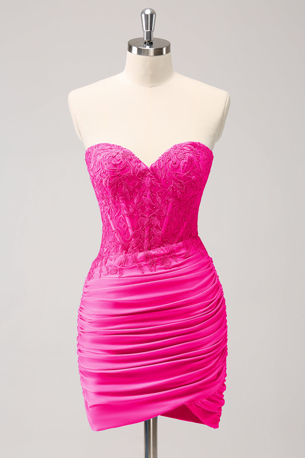 Sweetheart Beaded Corset Dress in Fuchsia for Homecoming