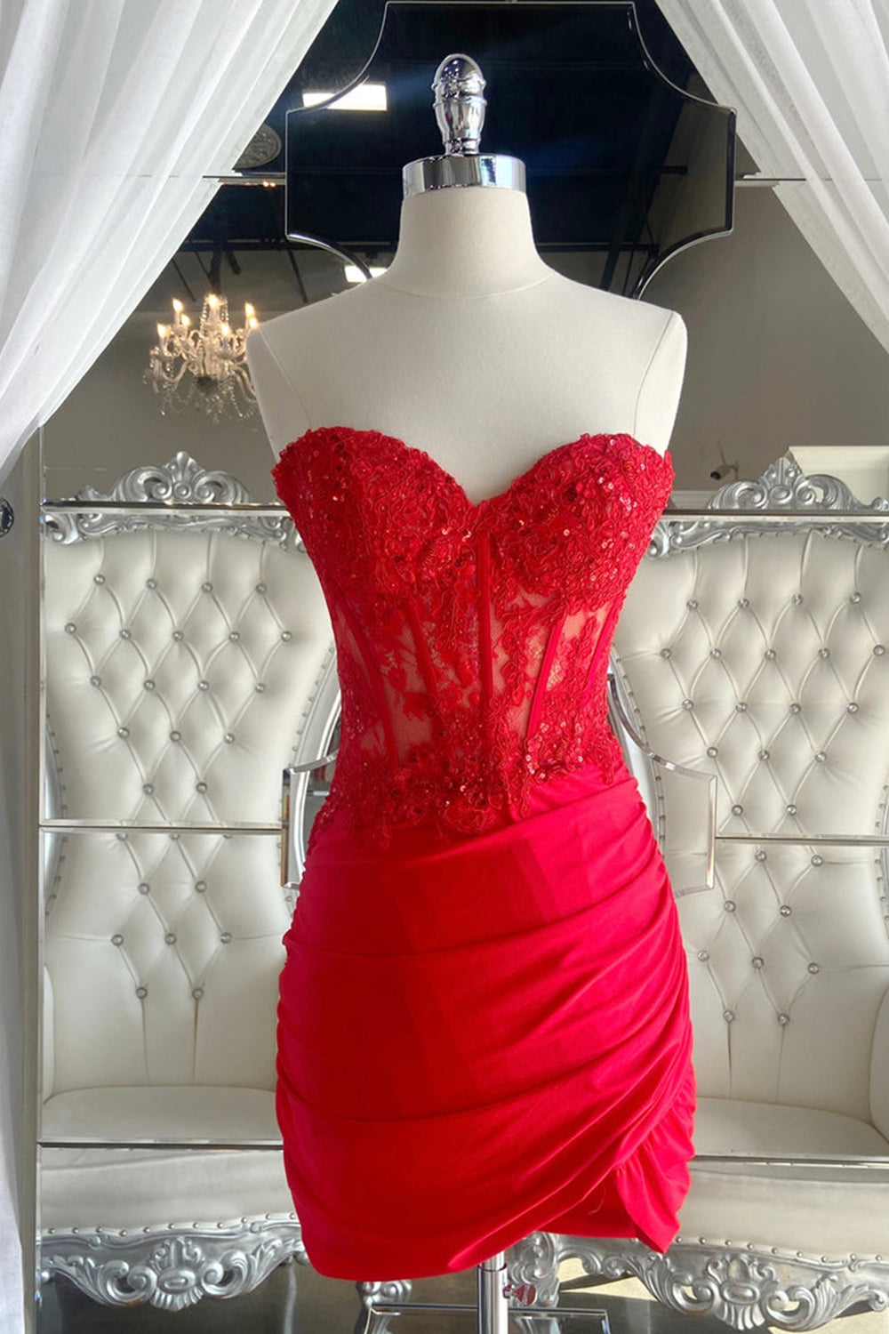 Sparkly Fuchsia Corset Sequins Short Tight Homecoming Dress/Mini Dress
