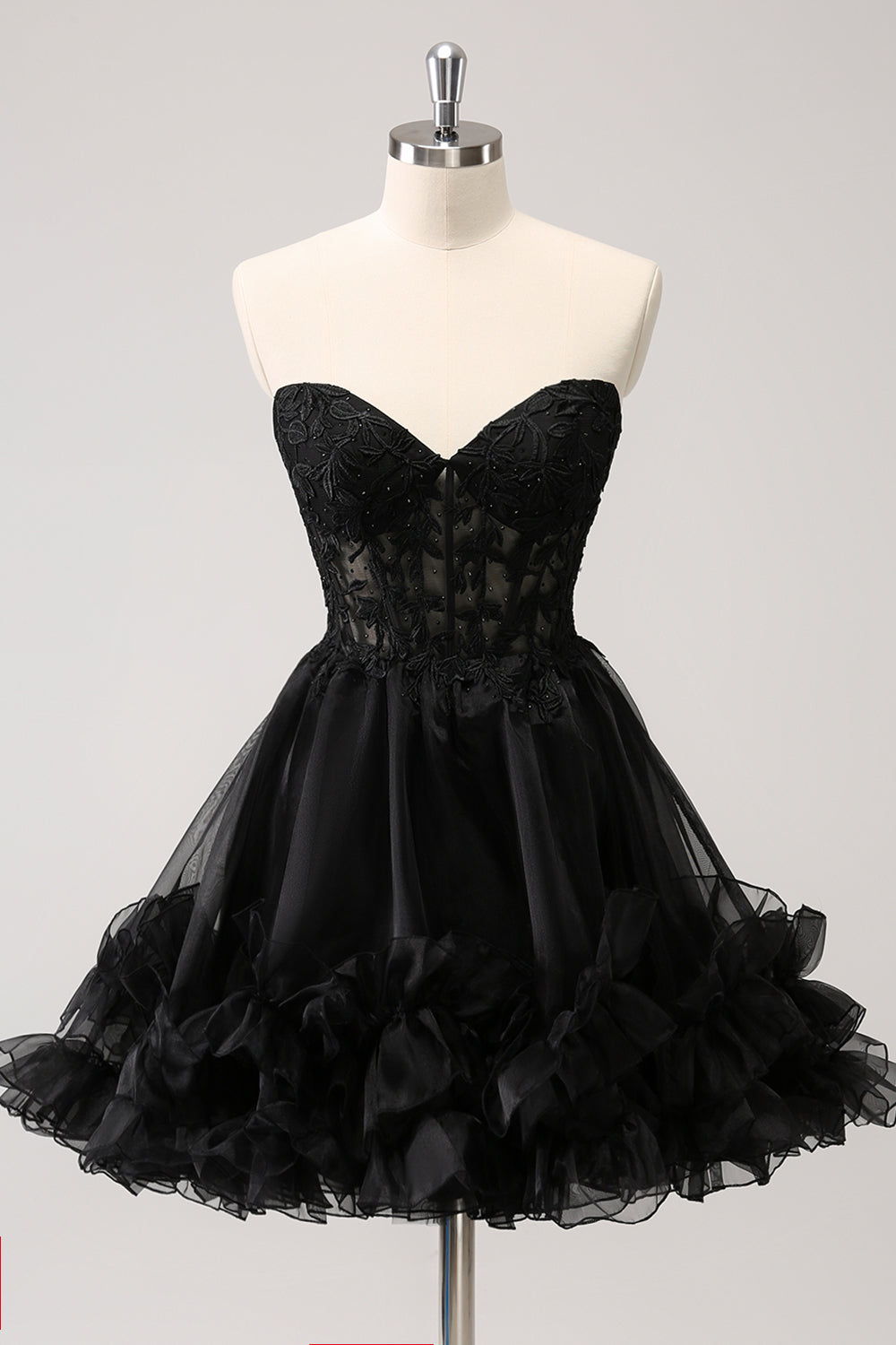 Cute Pink Strapless Corset A Line Tiered Short Homecoming Dress/Mini Dress