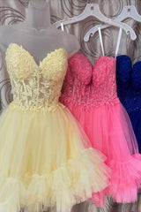 Cute Pink Strapless Corset A Line Tiered Short Homecoming Dress/Mini Dress