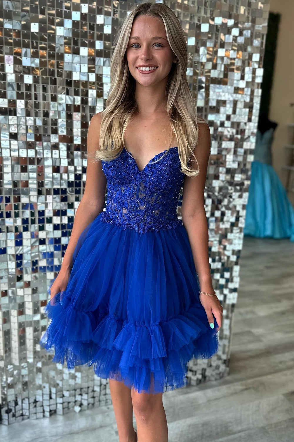 Cute Pink Strapless Corset A Line Tiered Short Homecoming Dress/Mini Dress