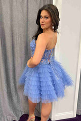 Lilac A Line Sweetheart Tiered Short Homecoming Dress/Mini Dress With Appliques
