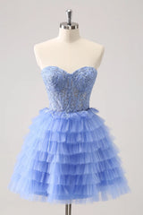 Sparkly Red Strapless Corset A Line Short Homecoming Dress/Mini Dress With Beadings