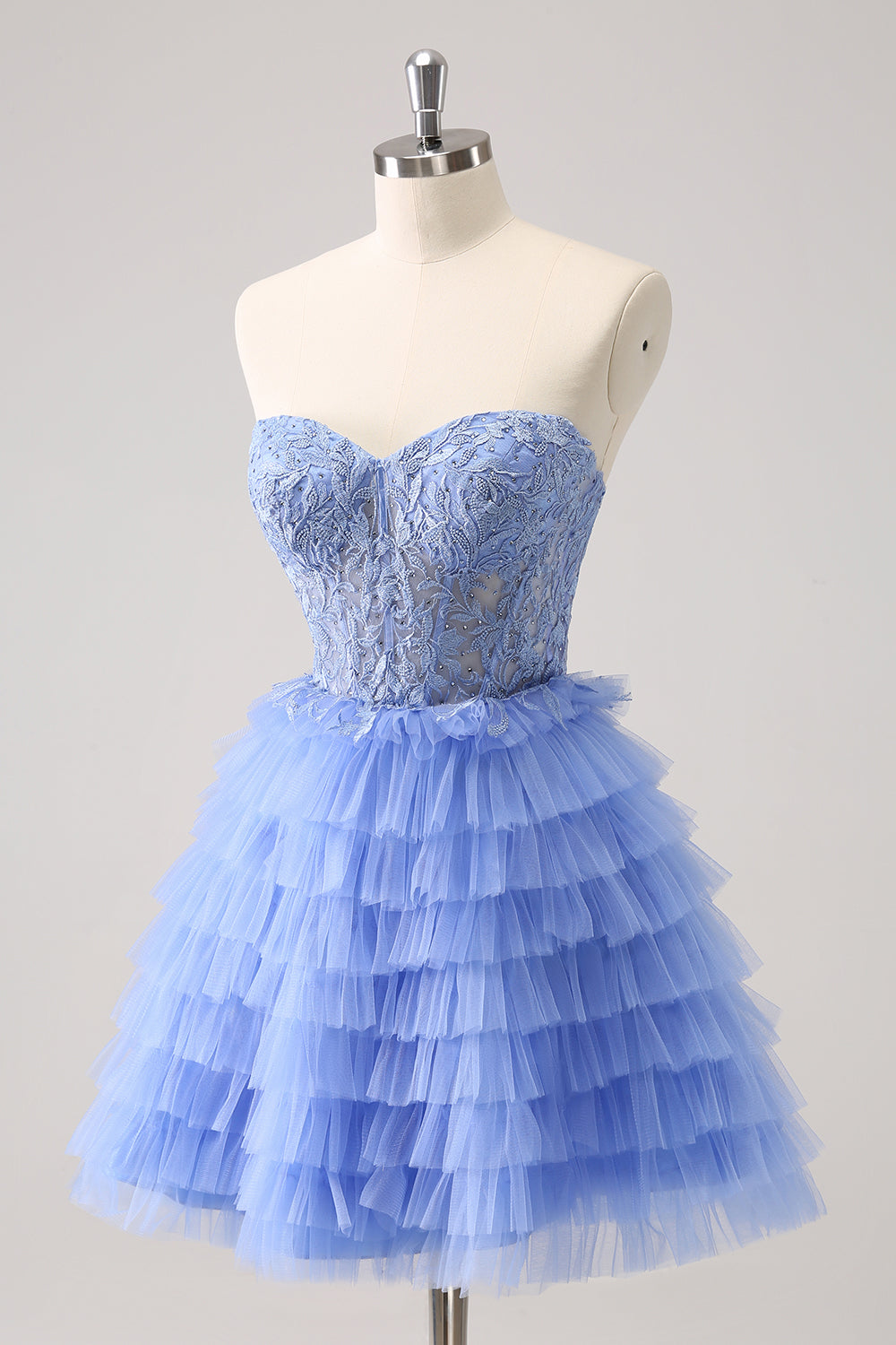 Lilac A Line Sweetheart Tiered Short Homecoming Dress/Mini Dress With Appliques