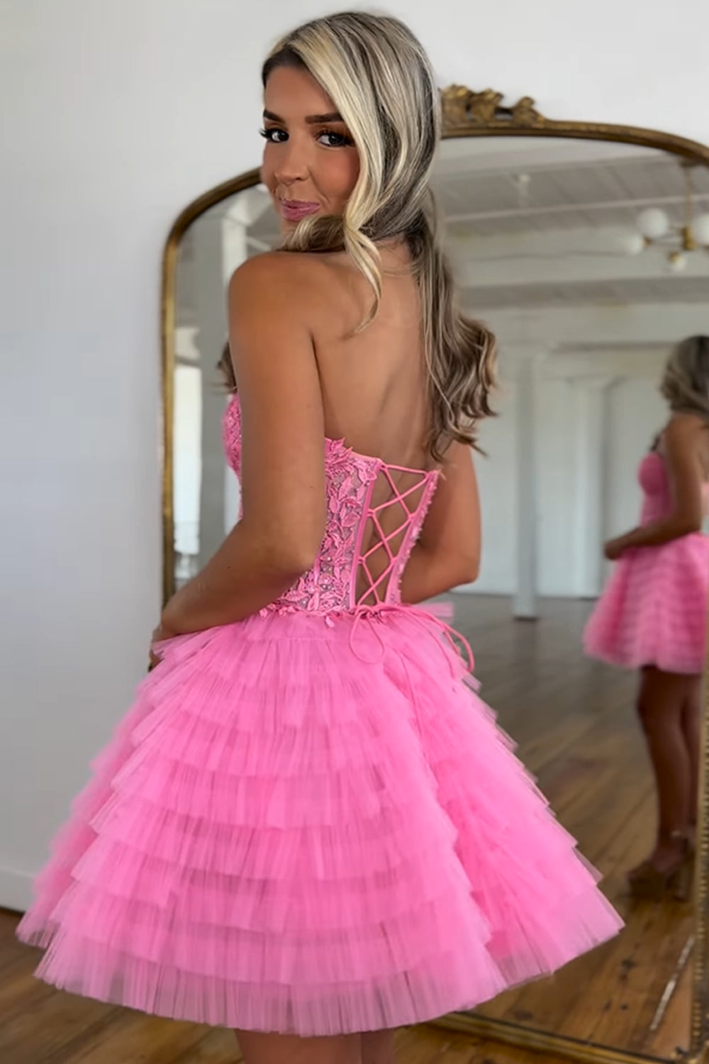 Sparkly Red Strapless Corset A Line Short Homecoming Dress/Mini Dress With Beadings