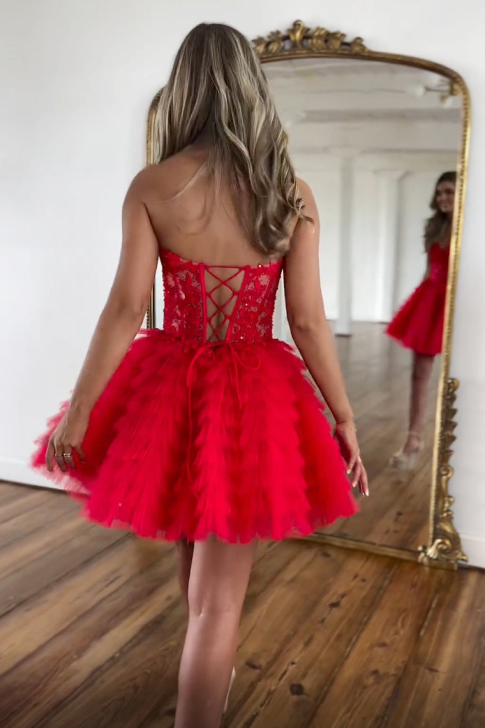 Blue A Line Strapless Tiered Short Homecoming Dress/Mini Dress With Appliques