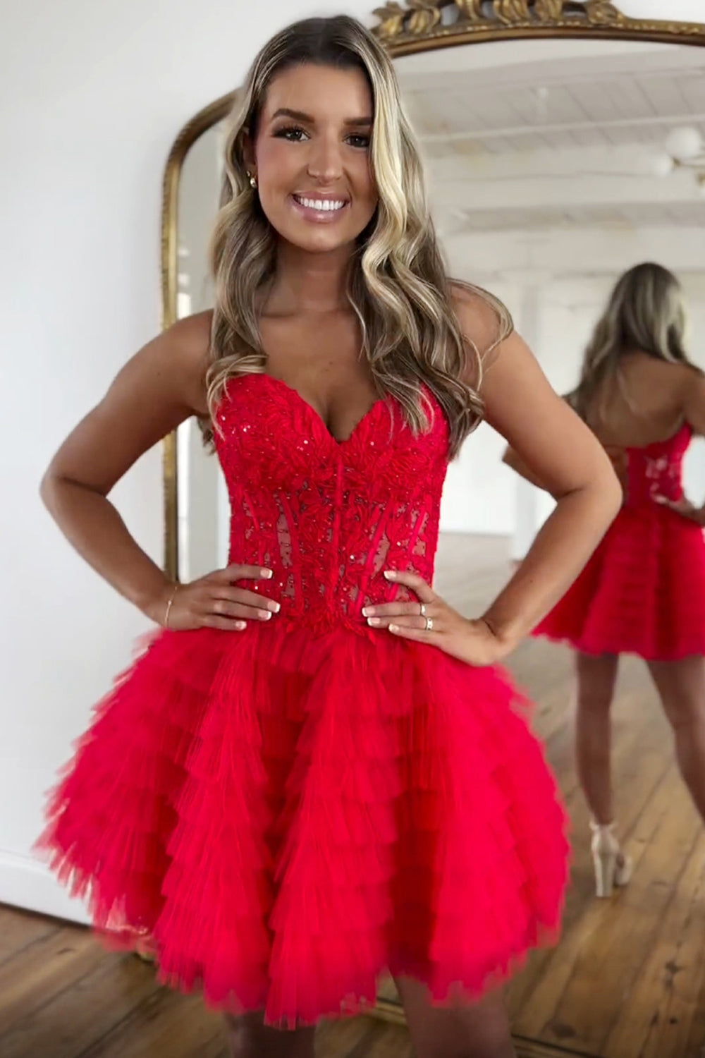 Blue A Line Strapless Tiered Short Homecoming Dress/Mini Dress With Appliques