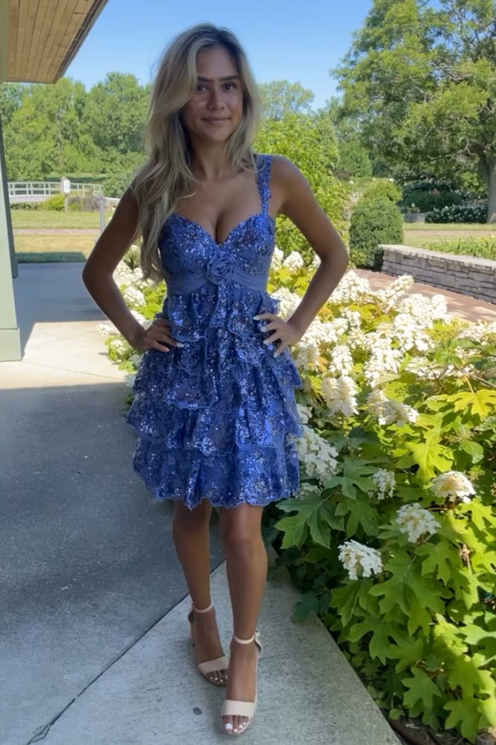 Sparkly Blue A Line Sequins Short Ruffled Homecoming Dress/Mini Dress
