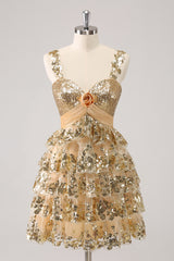 Sparkly Blue A Line Sequins Short Ruffled Homecoming Dress/Mini Dress