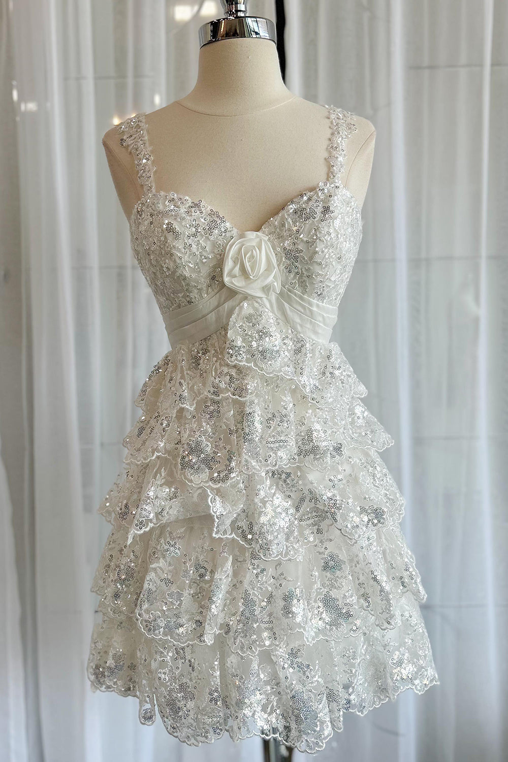 Sparkly Blue A Line Sequins Short Ruffled Homecoming Dress/Mini Dress