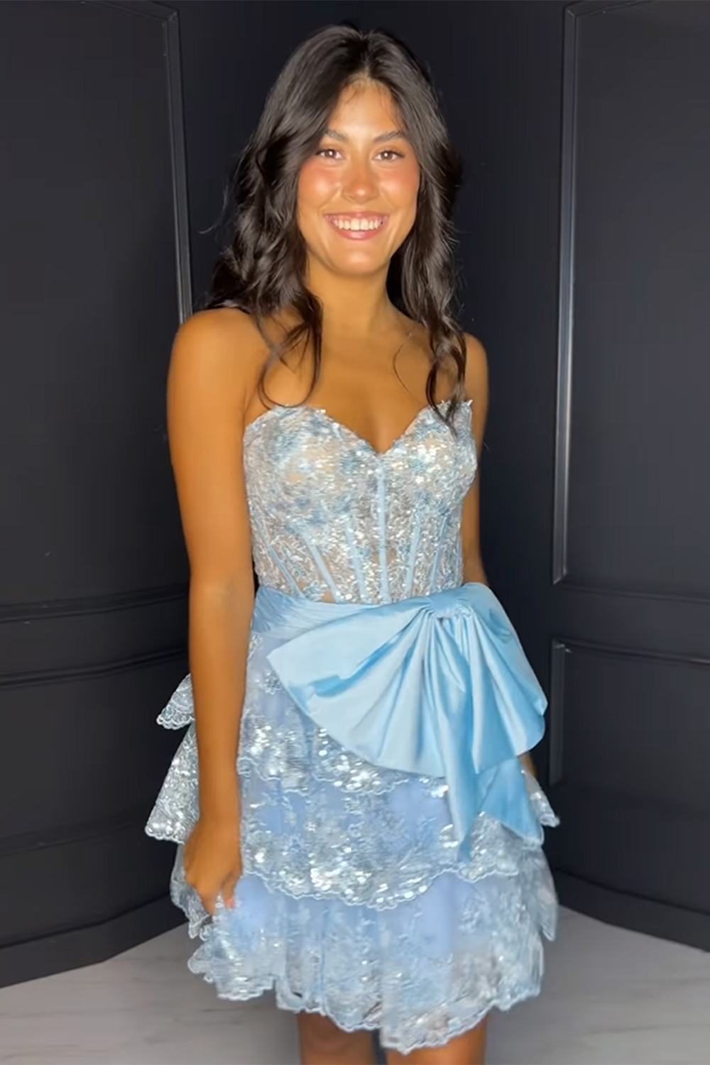 Sparkly A Line Red Strapless Short Homecoming Dress/Mini Dress with Bow