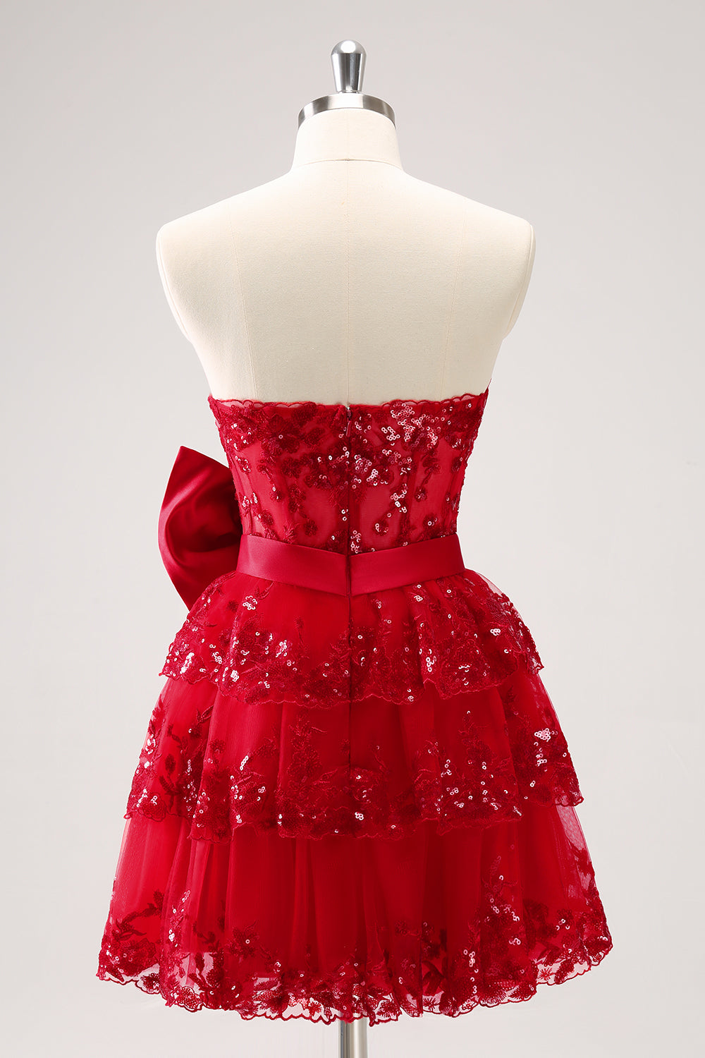 Sparkly A Line Red Strapless Corset Short Homecoming Dress/Mini Dress with Bow