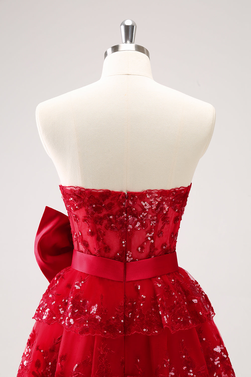 Sparkly A Line Red Strapless Short Homecoming Dress/Mini Dress with Bow