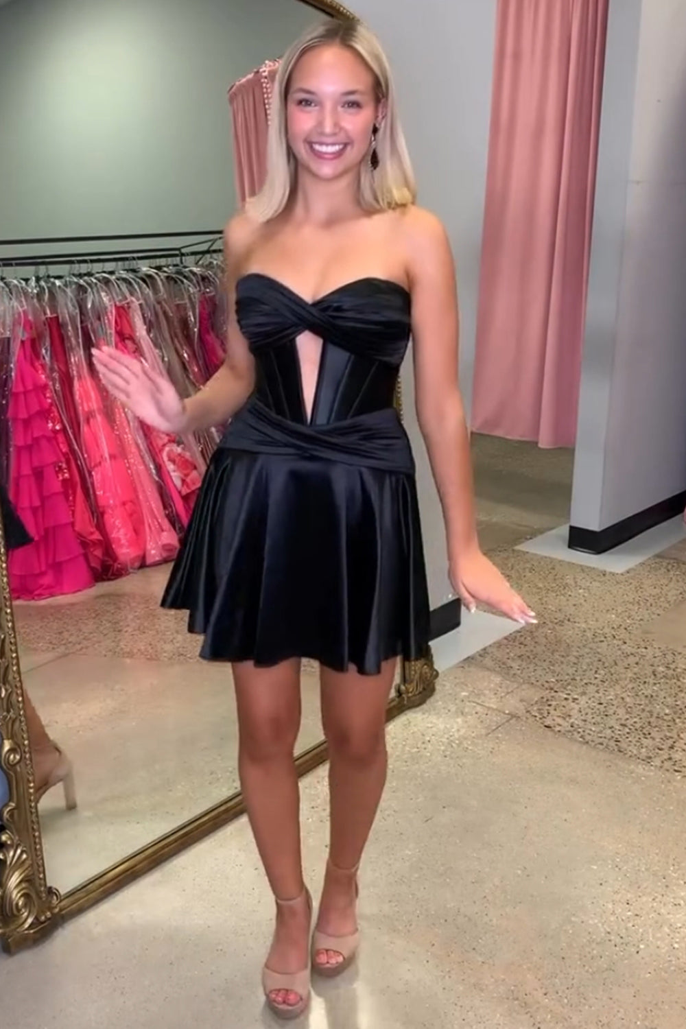 Royal Blue A Line Strapless Corset Short Homecoming Dress/Mini Dress with keyhole