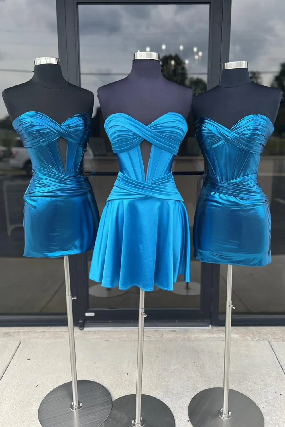 Royal Blue A Line Strapless Corset Short Homecoming Dress/Mini Dress with keyhole